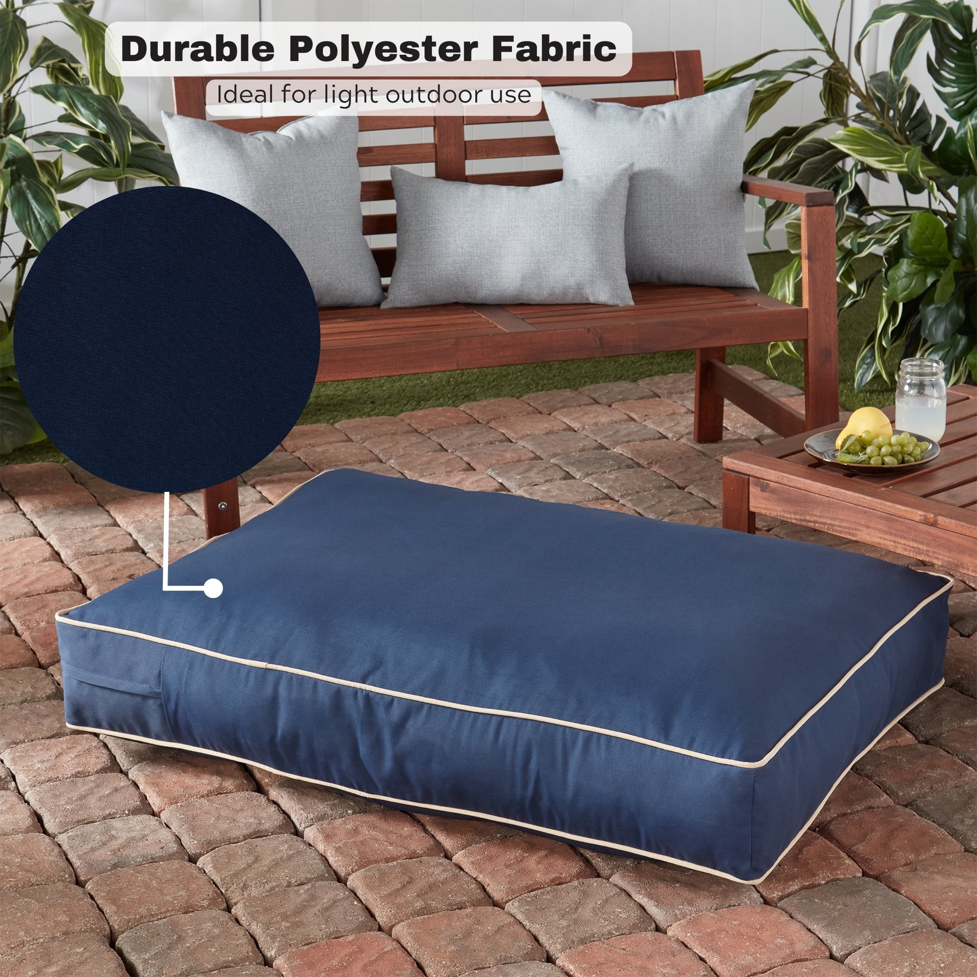 Happy Hounds Casey Indoor/Outdoor Pillow Style Dog Bed, Navy, Medium (42 x 30 in.)