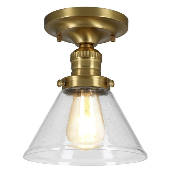 Augustin 8" Contemporary Satin Gold Semi-Flush Dimmable 1-Light Ceiling Light with Seeded Glass