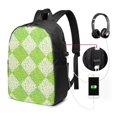 thumbnail image 3 of YFYANG 17" Laptop Backpack, Green Leaf Lattice Pattern Fashion Travel Work Backpack with USB and Headphone Cable Interface for Men and Women, 3 of 8
