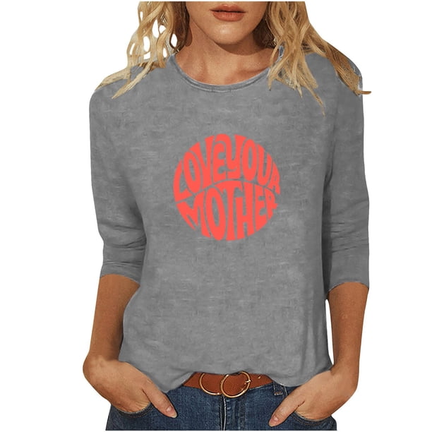 Blusas para Mujeres Casual 3/4 Manga Cuello Redondo Impreso Suelto, Mujer 3/4 Manga Tops Y Blusas para Diario