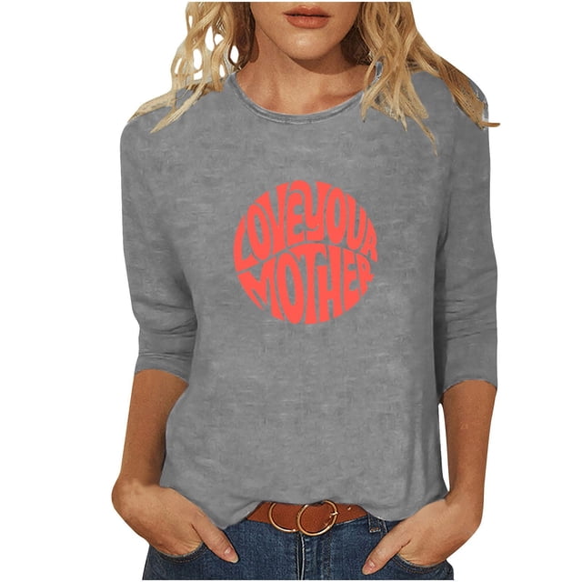 Blusas para Mujeres Casual 3/4 Manga Cuello Redondo Impreso Suelto, Mujer 3/4 Manga Tops Y Blusas para Diario