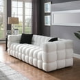 thumbnail image 4 of 84.3"/62.2 "L Luxurious Cloud Sofa Set, Upholstered  Sofa with 4 Pillows and Solid Wood Frame,  Marshmallow Boucle Fabric Couch with Square Arm and Wood Legs for Living Room, Apartment, Office, White, 4 of 9