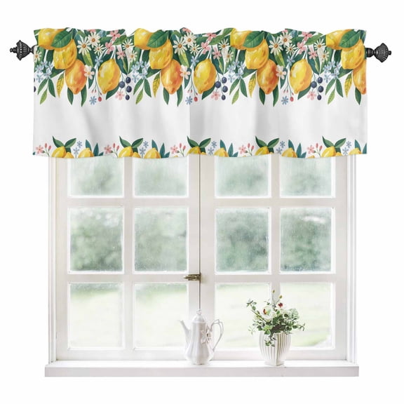Lemon Flower Kitchen Valances for Windows 42x12 Inch Kitchen Curtains Valances Rod Pocket Vintage Yellow Fruit Botanical Berries Bathroom Window Valances for Window Treatment Decor