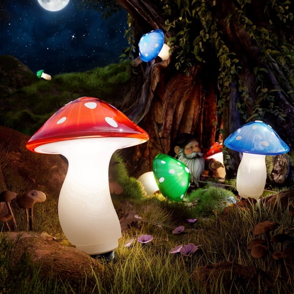 BITPOTT Solar Mushroom Lights Outdoor Multicolor IP65 Waterproof 8 Modes 9 Pack 30FT