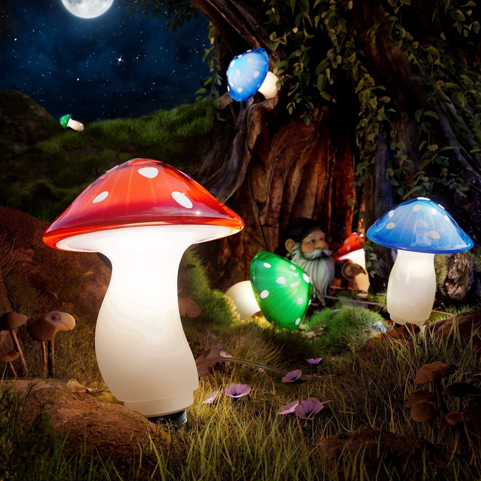 BITPOTT Solar Mushroom Lights Outdoor Multicolor IP65 Waterproof 8 Modes 9 Pack 30FT