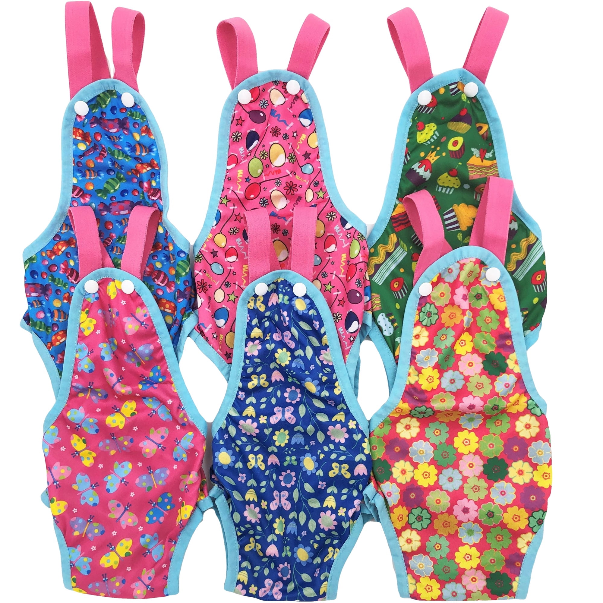 Pack of 6 Female Dog Diapers Sanitary Pantie Washable Reusable with Suspenders Stay On for Small Pet