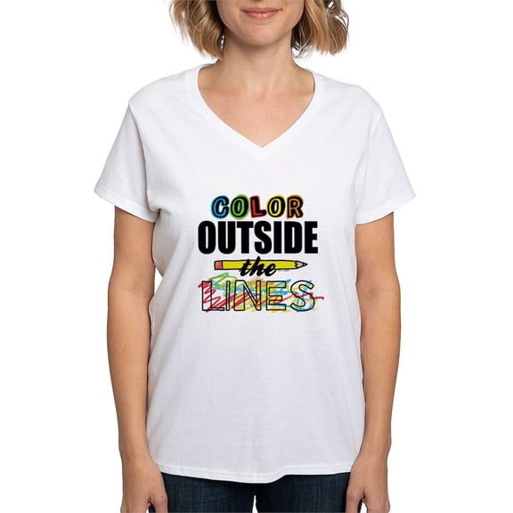 CafePress - Color Outside The Lines Women's V Neck T Shirt - Womens Cotton V-Neck T-shirt