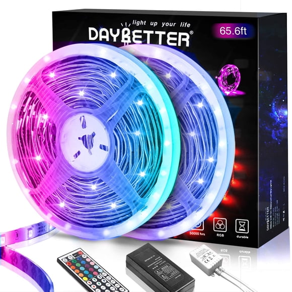 65.6ft Led Strip Lights, Lights Strip for Bedroom, Color Changing 5050 RGB 600 LEDs, 2 Rolls of 32.8ft LED Lights with 44 Keys IR Remote Controller