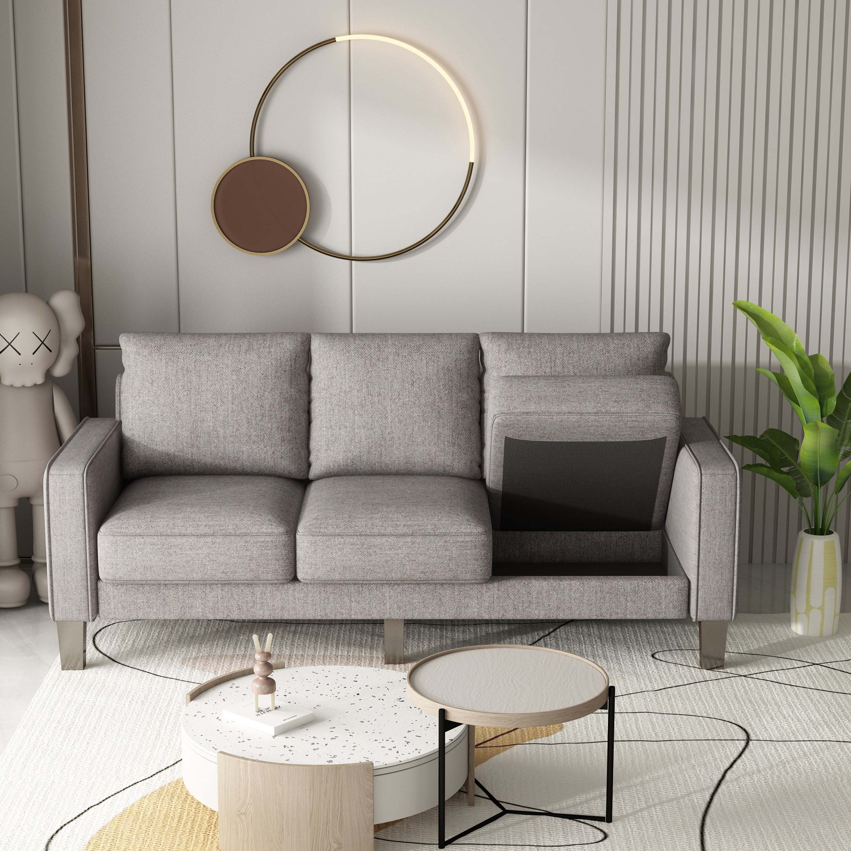 DEALTOPS Modern Sectional Sofa Couch Upholstered Sofa Storage Couches 3 Seater Sofa Chair for Living Room - Light Gray