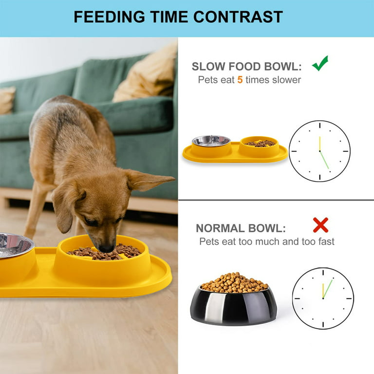 ABSOKE Elevated Dog Bowls, Raised Slow Feeder Dog Bowls Stand with No Spill  5 Height Adjustable, Water Bowl for Small Medium Large Dogs, Cats & Pets 
