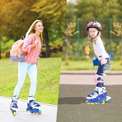 12J-2 US Indoor/&Outdoor Ice Skating Equipment Small Size JIFAR Youth Childrens Inline Skates for Kids Blue Adjustable Roller Blades with Light Up Wheels for Girls Boys