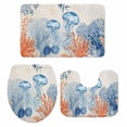 thumbnail image 2 of Summer Ocean Bathroom Rugs Set Coastal Jellyfish Orange Corals Shells Retro Linen Non Slip Absorbent Soft Bath Mats 3 Piece Set with Bathroom Rug, U-Shaped Floor Mat, Toilet Seat Cover Small Size, 2 of 9