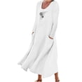 thumbnail image 2 of Meichang Robes d'Été Décontractées pour Femmes, Robes Maxi Évasées en Coton et Lin, Manches Longues, Encolure Dégagée, Imprimé Pissenlit, Robes Amples en Lin avec Poches, Blanc TTTG, 2 of 5