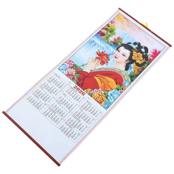 OUNONA Lunar Year 2026 Wall Calendar Horse Theme Faux Rattan Hanging Scroll