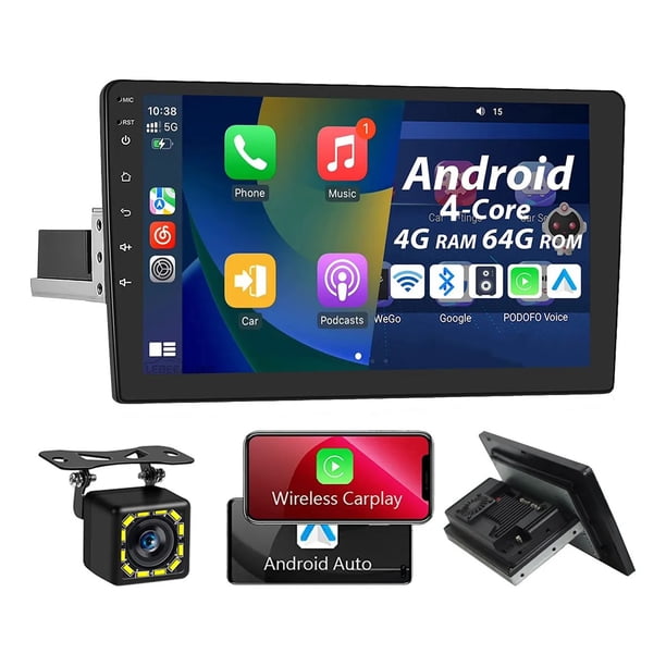 Lebeeaudio 4+64g 10 Pulgadas Coche Estereo Android 13 Gps 1 Din Con Inalámbrico Carplay