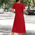 thumbnail image 5 of Dresses for Women Plus Size Casual Womens Dresses Solid Color Summer Dresses Spring V-Neck Short Sleeved Dresses for Women with Pocket Women's Dresses, Red-S, 5 of 7