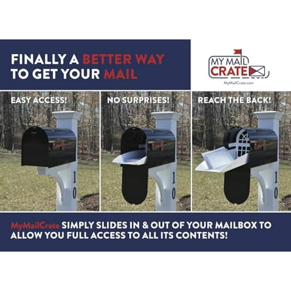 My Mail Crate - Sliding Mailbox Tray, Mailbox Insert, Extender. Large Size - Your Mailbox Should be at Least 7.5 inches Wide., White