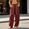 thumbnail image 5 of HomeDM Women's Pants Wide Leg Sweatpants with Pockets Red Loose Drawstring Lounge Trousers for Athletic Work Size XL, 5 of 9