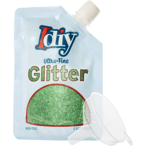 iDIY Ultra Fine Glitter (100g, 3.5 oz Pouch) w Easy-Pour Bag & Funnel-Shamrock Green Extra Fine-Non-Toxic, DIY Arts & Crafts, School Projects, Festivals, Sparkle Decorations, Resin, Gift