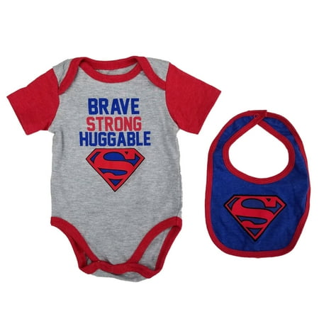 DC Comics Infant Boys Superman Brave Strong Huggable Bodysuit & Bib Set