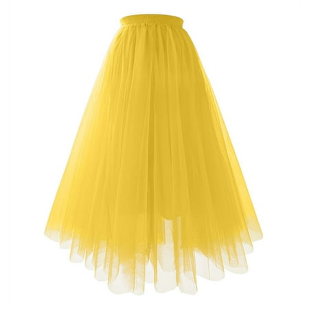 DBAIXID Women s Tulle Skirts Layered Prom Party Knee Length Midi Skirt Fluorescence Yellow XL