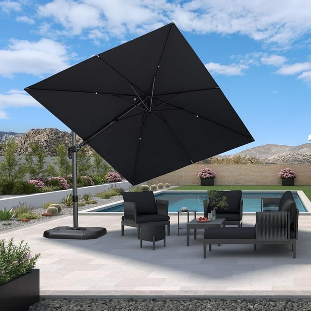 PURPLE LEAF Parasol Déporté 9 X 12 Pi Inclinable Gauche-Droite Pivotant Grand Parasol Carré de Patio Parasol Extérieur Décentré en Aluminium avec Rotation à 360° Jardin Ajustable, Gris