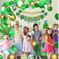 thumbnail image 4 of Tropical Balloons Arch Garland Kit Hawaiian Party Happy Birthday Banner Tropical Palm Leaves Tablecloth for Tropical Hawaii Aloha Luau Dinosaur Safari Baby Shower Wedding Theme Party Decorations, 4 of 7