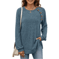 thumbnail image 2 of SOMER Fall Sweaters for Women Pullover Long Sleeve Crewneck Button Detail Casual Cozy Oversized Women Sweaters Ribbed Knit Lightweight,2025 Blue, 2 of 6