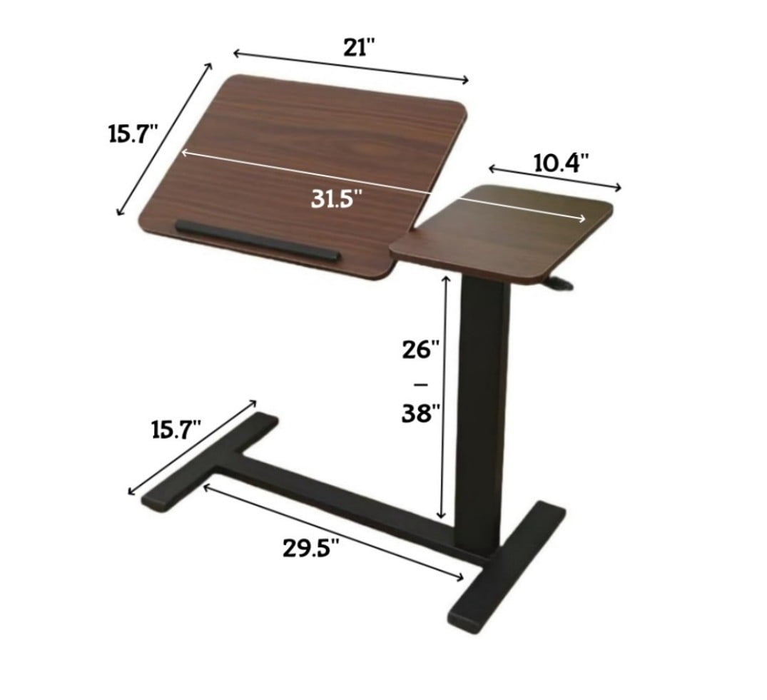 Overbed Table with Wheels, Adjustable Rolling Laptop Desk with Tilting Desktop, Height Adjustable Bedside Table for Bed, Sofa & Home Office, Walnut+Black