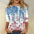 thumbnail image 2 of Womens Tops, 3/4 Sleeve Shirts Cute Flower Print Graphic Tees Blouses Casual Plus Size Basic Tops Pullover Active Long Tops For Women Summer Tops Crop Tie Tops Dress Shirts (M, Light Blue) ZMTing, 2 of 4