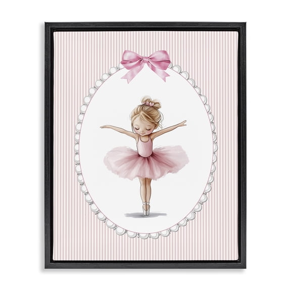 Stupell Industries Dancing Pink Ballerina Black Framed Floater Canvas Wall Art, design by Christine Simpson Art