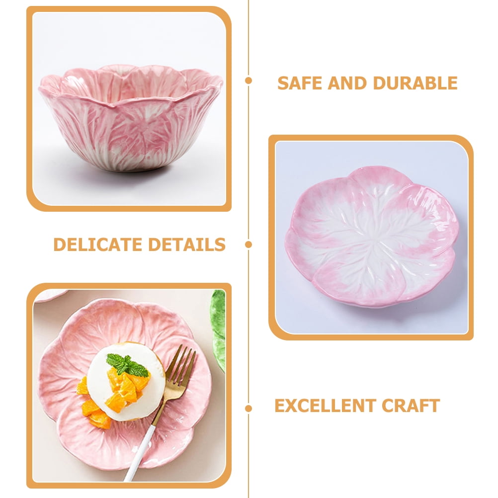 UNOMOR Pink Ceramic Cabbage Bowl for Storage Using Material for Microwave Oven Dishwasher 1 Set