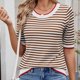 thumbnail image 4 of mfyjkho Tops Y Blusas Para Mujer, Blusas De Manga Corta A Rayas Para Mujer, Cuello Redondo, Estilo Casual Y De Moda. Tops De Gimnasio Para Mujer L, 4 of 7