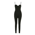 thumbnail image 3 of KOMOO Women Halter Bodysuit Spaghetti Strap Sleeveless Low Cut Bodycon Playsuits Plus Size, 3 of 9