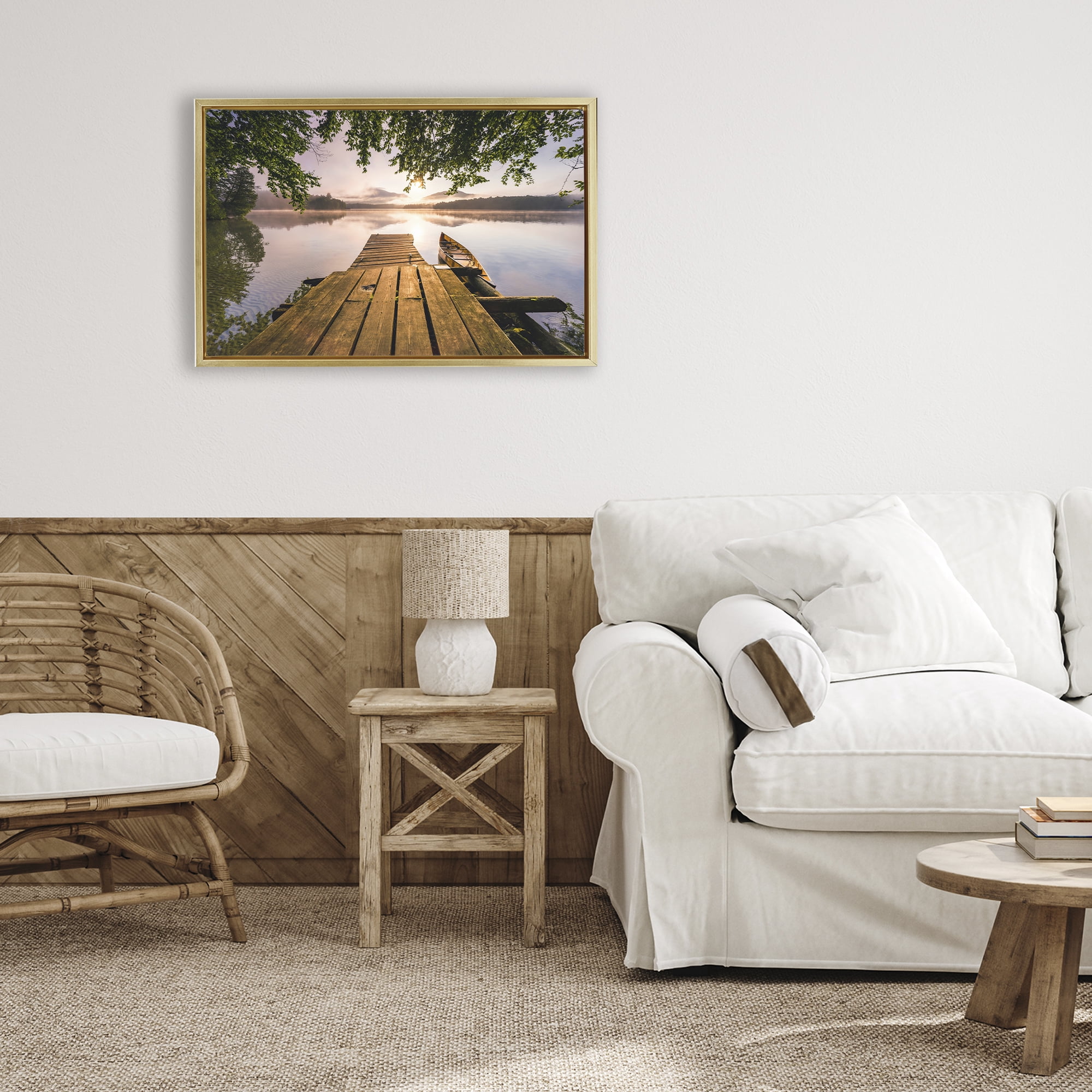 Stupell Industries Misty Morning Light on Lake Gold Framed Floater Canvas Wall Art, design by Jonathan Zaharek