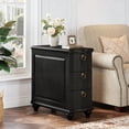 thumbnail image 3 of Finmind Black Wood Fully Assembled End Table, 3-Drawers Narrow Slim Side Table, No Assembly Required, Nightstand for Bedside, 3 of 9