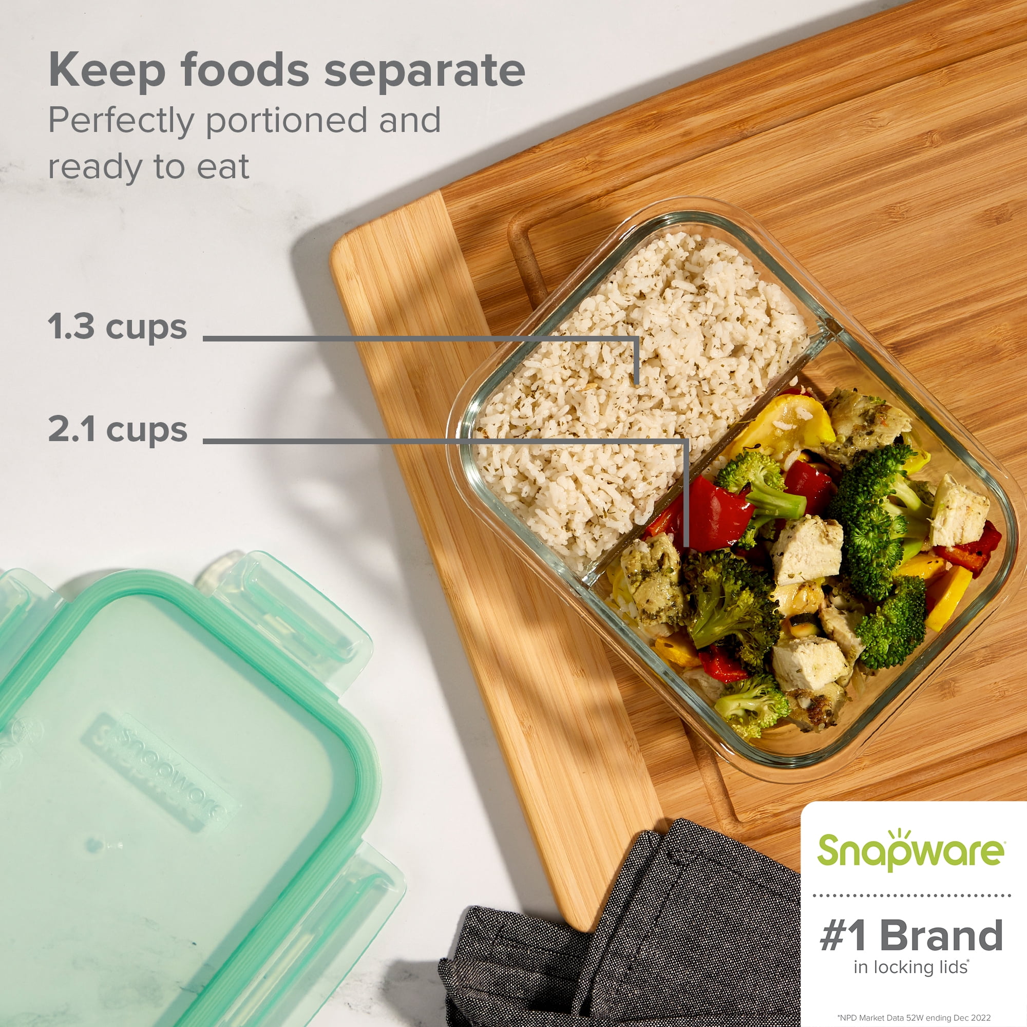 Snapware Meal Box 4-Cup Divided Glass Storage Container with Lid