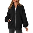 thumbnail image 2 of Women'S Fall Fashion Oversized Sweatshirt Jackets with Zipper Casual Long Sleeve Outerwear Winter Outfits Black M, 2 of 9