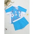thumbnail image 4 of CHICTRY Kids Girls Rash Guard Swimsuit 2Pcs Sets Floral Print Short Sleeve Shirt with Booty Shorts Tankini Blue 14, 4 of 7