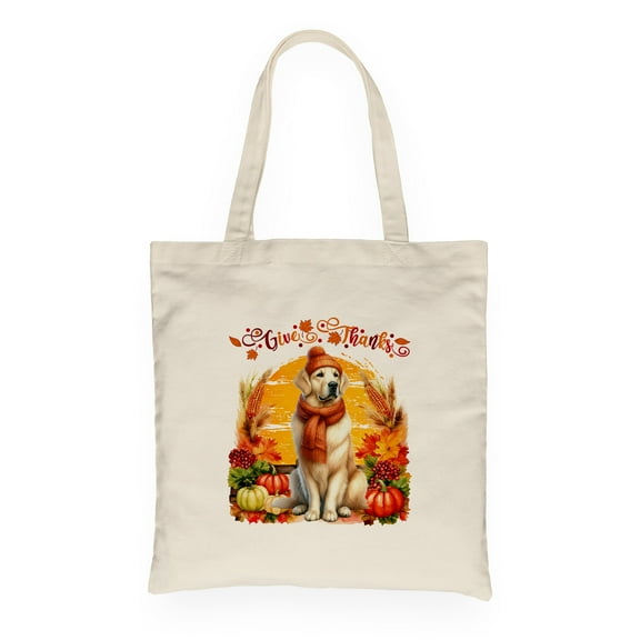 Happy Thanksgiving Golden Retriever Give Thanks Fall Beanie Scarf Welcome Canvas Tote Bag Goldens Dog Lover Gifts Idea Reusable Shopping Grocery Bag - 00020