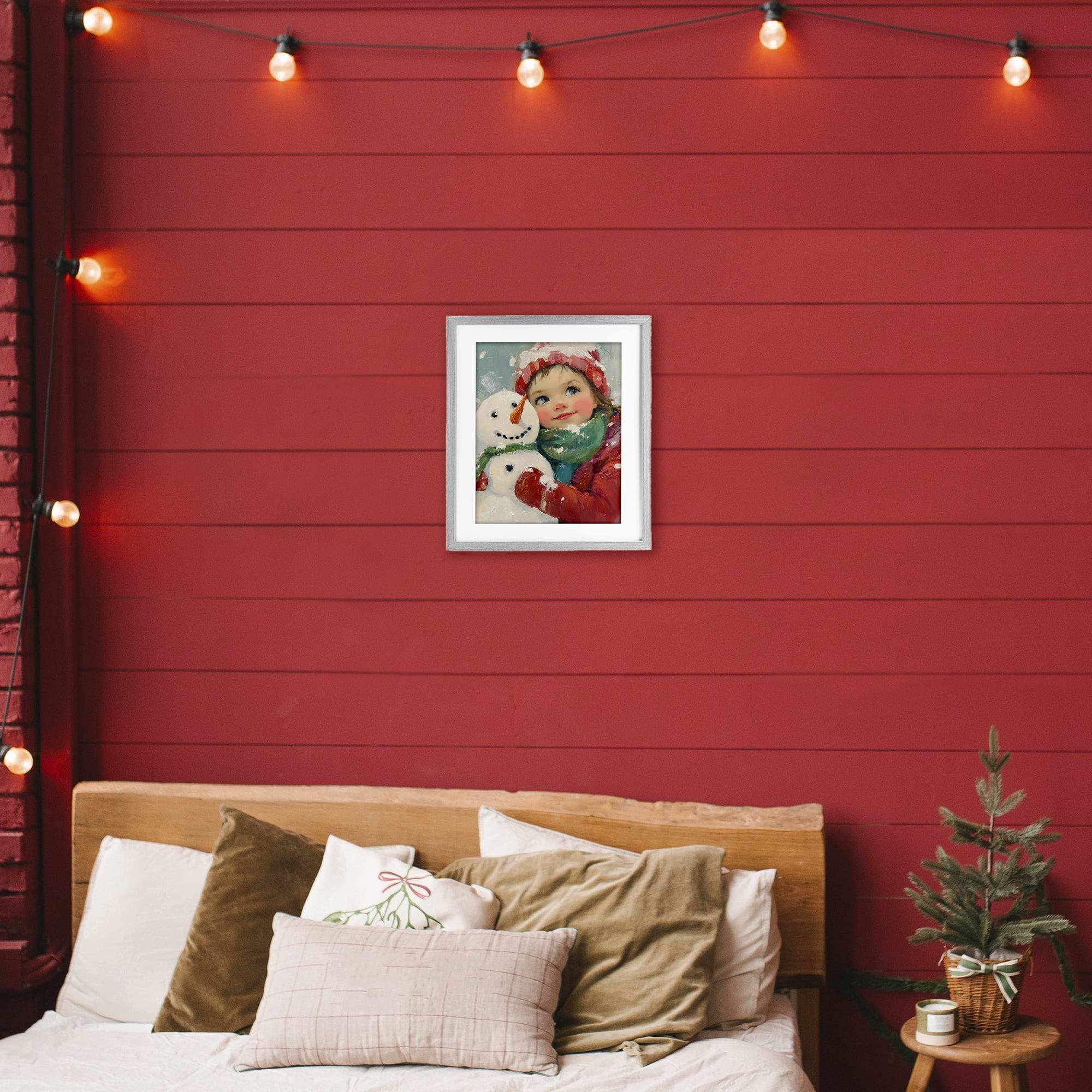 Stupell Industries Christmas Girl & Snowman Embrace Gray Framed Print Under Glass, design by The Prints Vibe