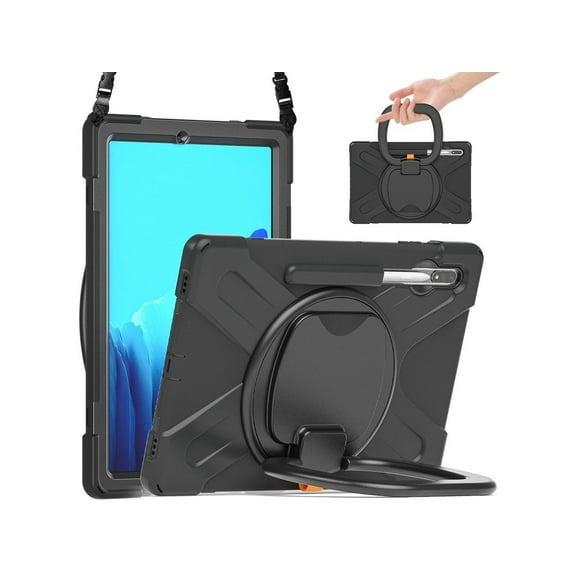 Case for Samsung Galaxy Tab S8 Plus 2022 / S7 Plus 12.4 Inch 2020 SM-X800 SM-X806 SM-T970/T975/T976 with 360 Degree Rotating Handle Stand Bracket Shockproof Cover with Kickstand / Shoulder Strap