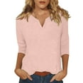 thumbnail image 2 of UoCefik 3/4 Sleeve Loose Fit Ladies Tops, Plus Size Casual Summer V Neck Elbow Shirts Cute Solid Three Quarter Length Sleeve Tshirt Business Lightweight Blouses Work Clothes Light pink M, 2 of 5