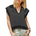 thumbnail image 2 of Lovskoo Summer Sweaters for Women 2024 V Neck Striped Cap Sleeve Tank Tops Sleeveless Spring Clothes Sweater Vest Black XL, 2 of 7
