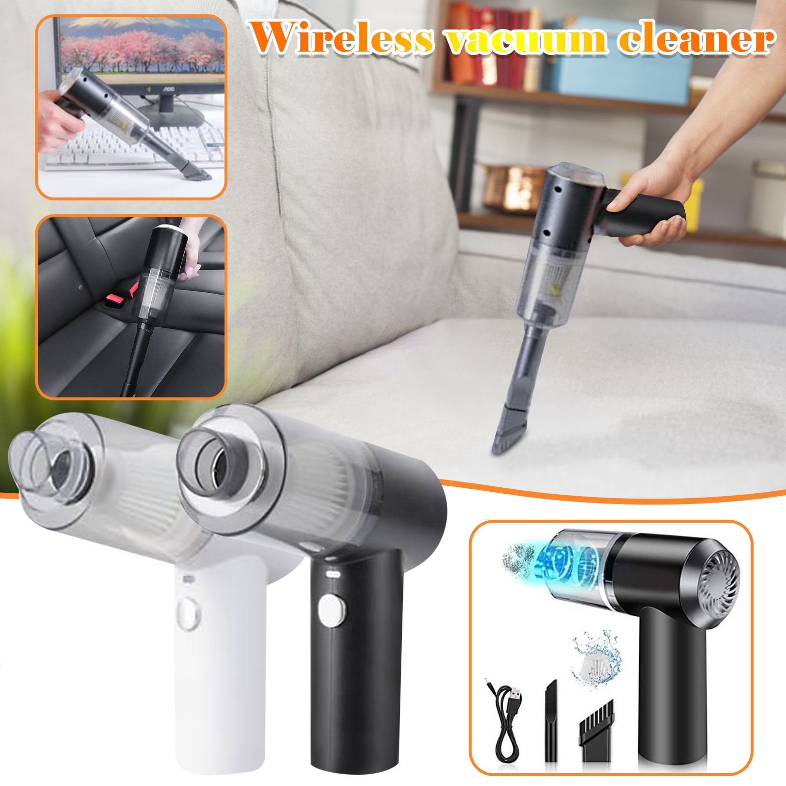 Wovilon 6000Pa Car And Home Dry And Wet Dual-Purpose Vacuum Cleaner Handheld Portable High-Power Vacuum Cleaner Wireless Car Vacuum Cleaner Stick Vacuum Cleaner Cordless