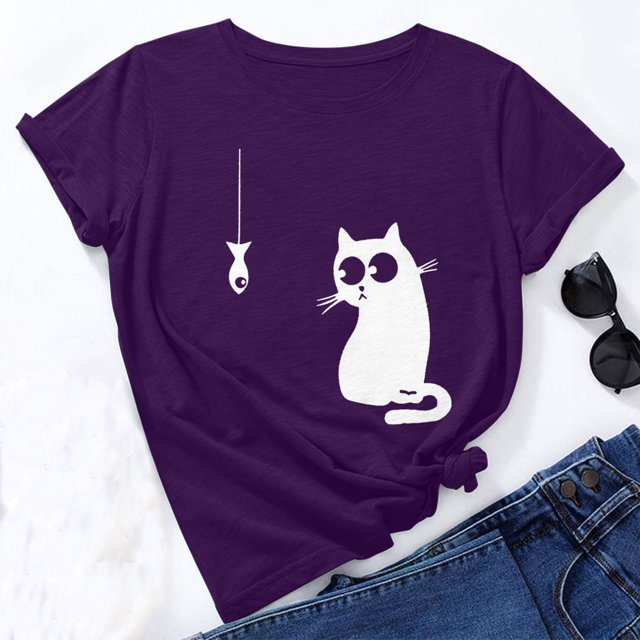 zanvin Hauts pour Femmes, T-Shirt d'Été pour Femmes, Mode Estivale, Coupe Ample, Col Rond, Imprimé Animal Mignon, Manches Courtes