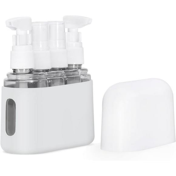 Mini Shampoo Dispenser Portable Travel Bottle Set Leak Proof Pump Bottles Containers Travel Size Containers Airplane Accessories Kits for Toiletries Shampoo Conditioner Lotion Liquid (Gray,4 in 1)