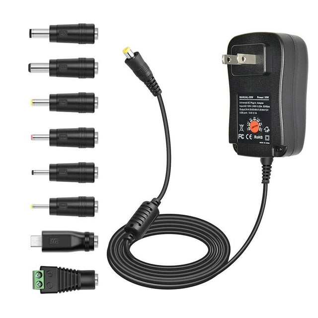 12W Universal Multi Voltage AC/DC Adapter Switching Power Supply with 8 Selectable Adapter Plugs, Suitable for 3 V to 12 V Device Adjustable Voltage