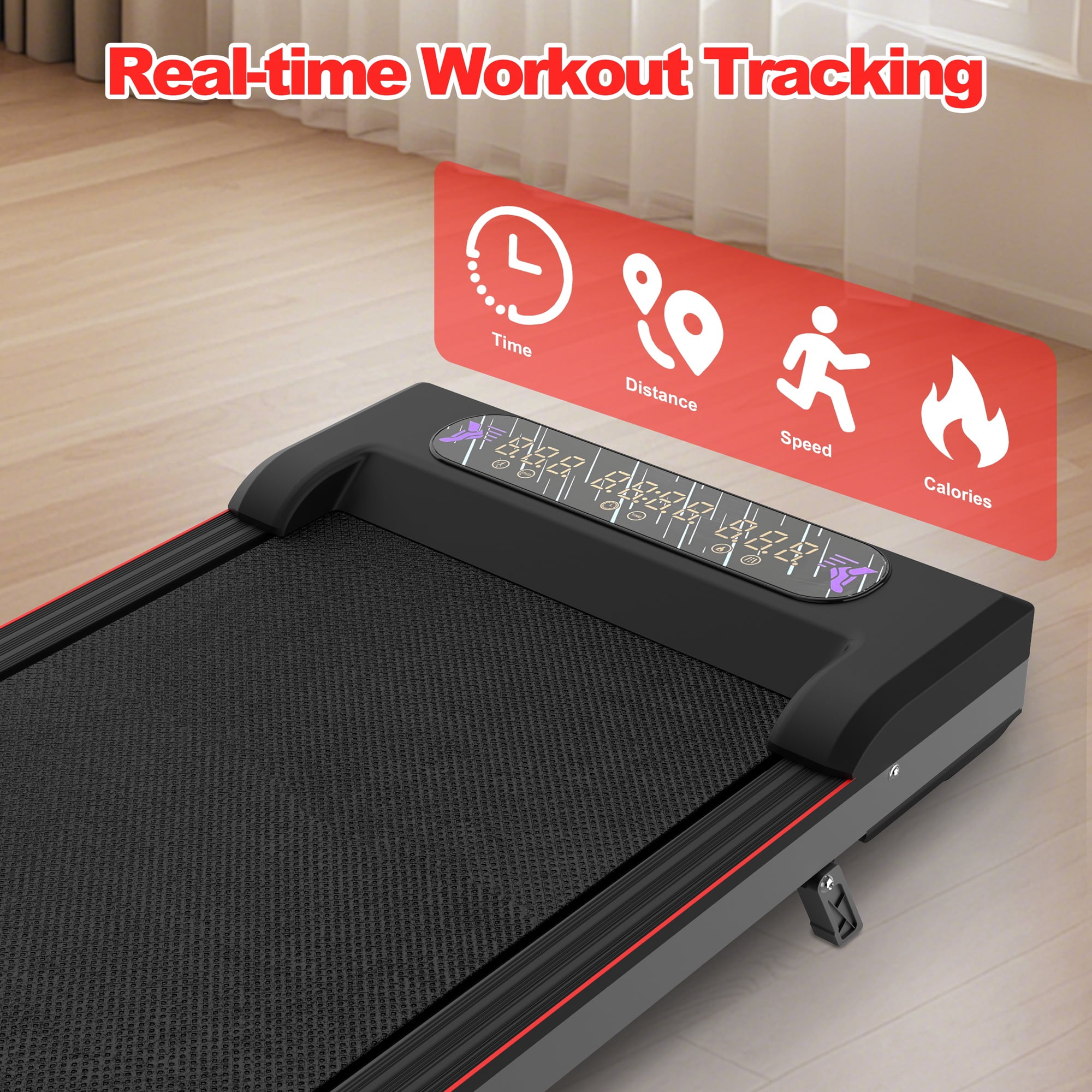 Kdymod Foldable Treadmill with Vibration Function,2 in 1 Walking Treadmill with Handle Bar & Incline,Under Desk Walking Pad with LED Display & Remote,300 Lbs Capacity,Black