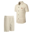 thumbnail image 6 of BLTIBY Men Summer Sets Outfits 2 Piece Waffle Button down Lapel Shirts and Shorts Tracksuits Soft Resort Wear Khaki M, 6 of 7